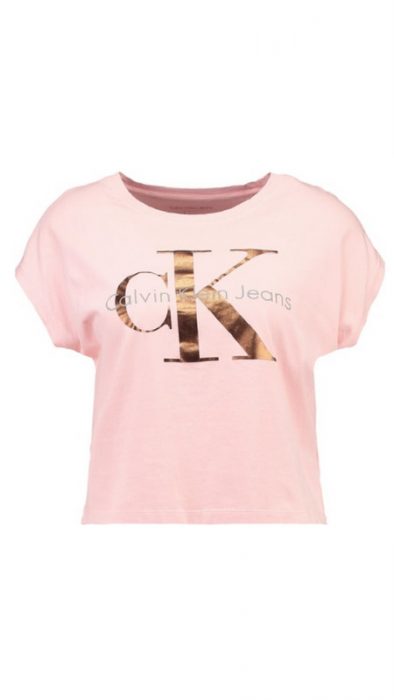Różowy T-shirt damski Calvin Klein Jeans z metalicznym nadrukiem