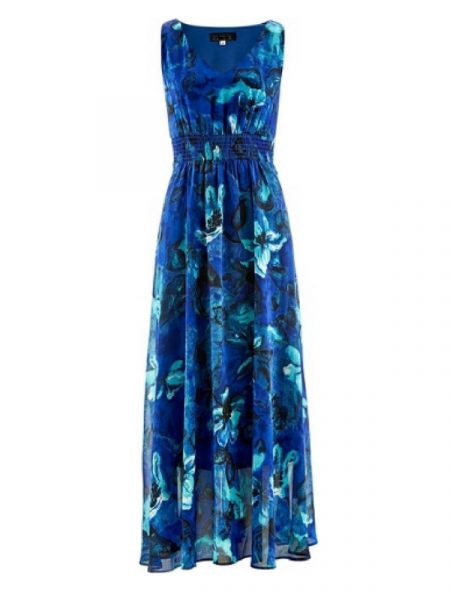 Niebieska sukienka maxi z motywem kwiatów