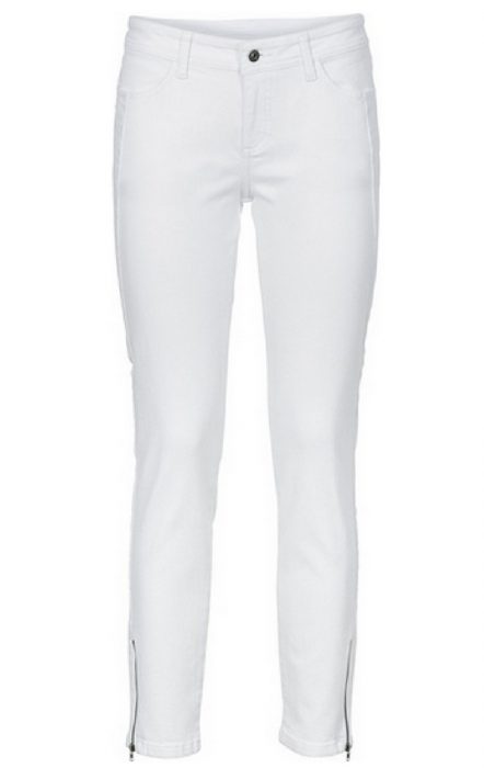 Białe spodnie z zamkami