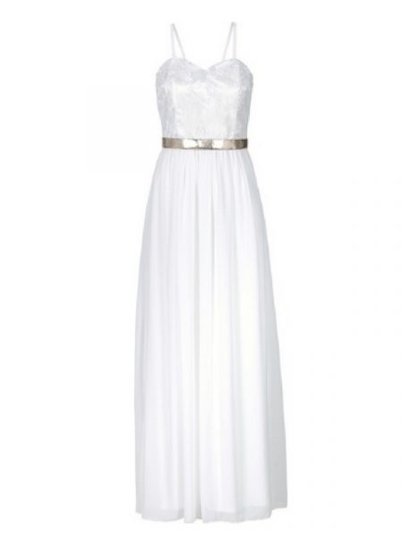 Biała sukienka na ramiączkach z metalicznym paskiem