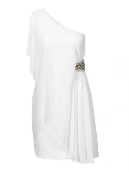 Biała sukienka z asymetrycznym dekoltem